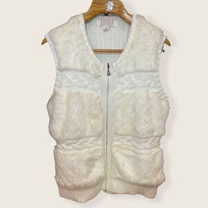 Faux Fur White Sleeveless Full Zip Front Sweater Vest American Glamour Sz L